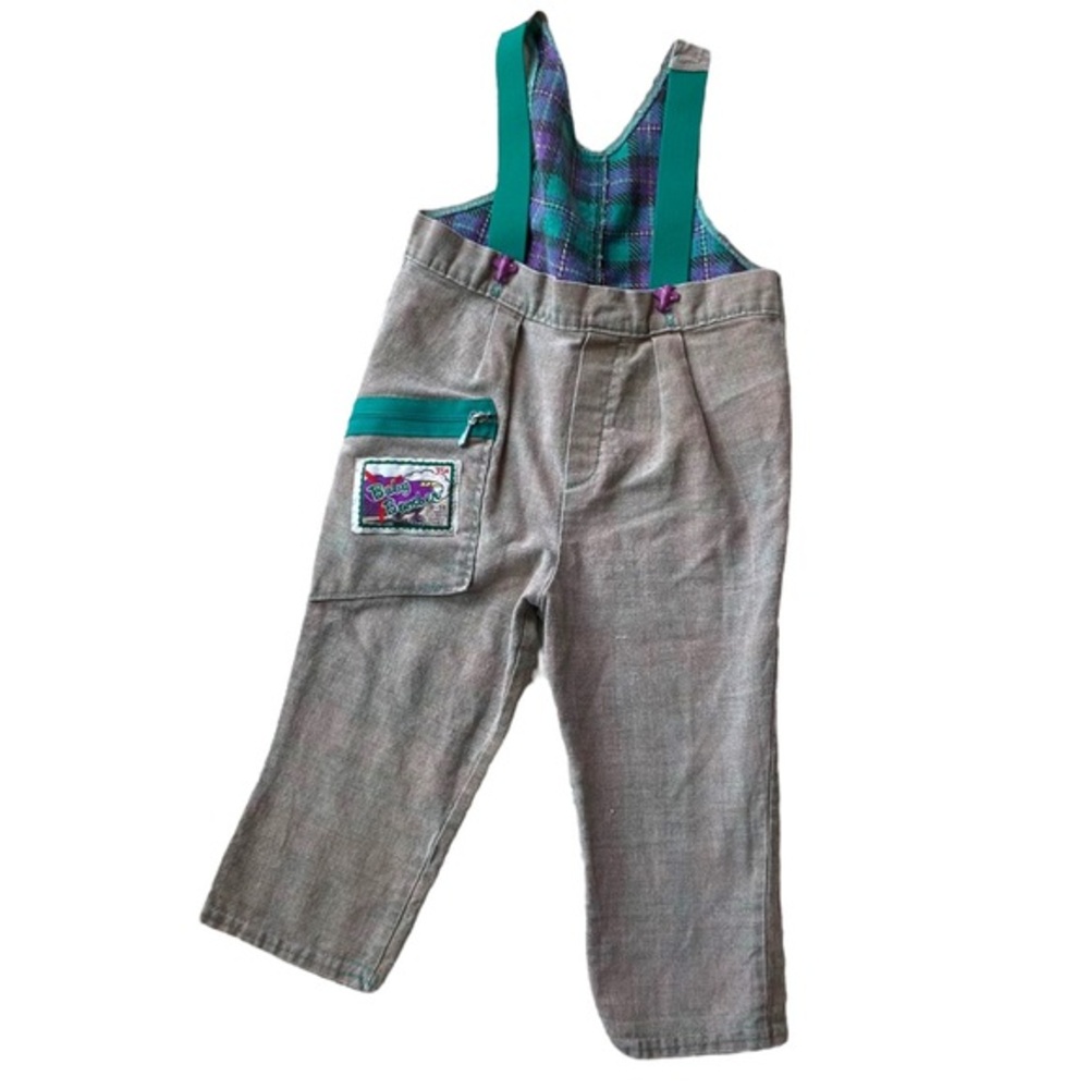 VINTAGE 90s 80s Overalls Pants Bomber Gingham Plaid Cotton Canvas Green Gray